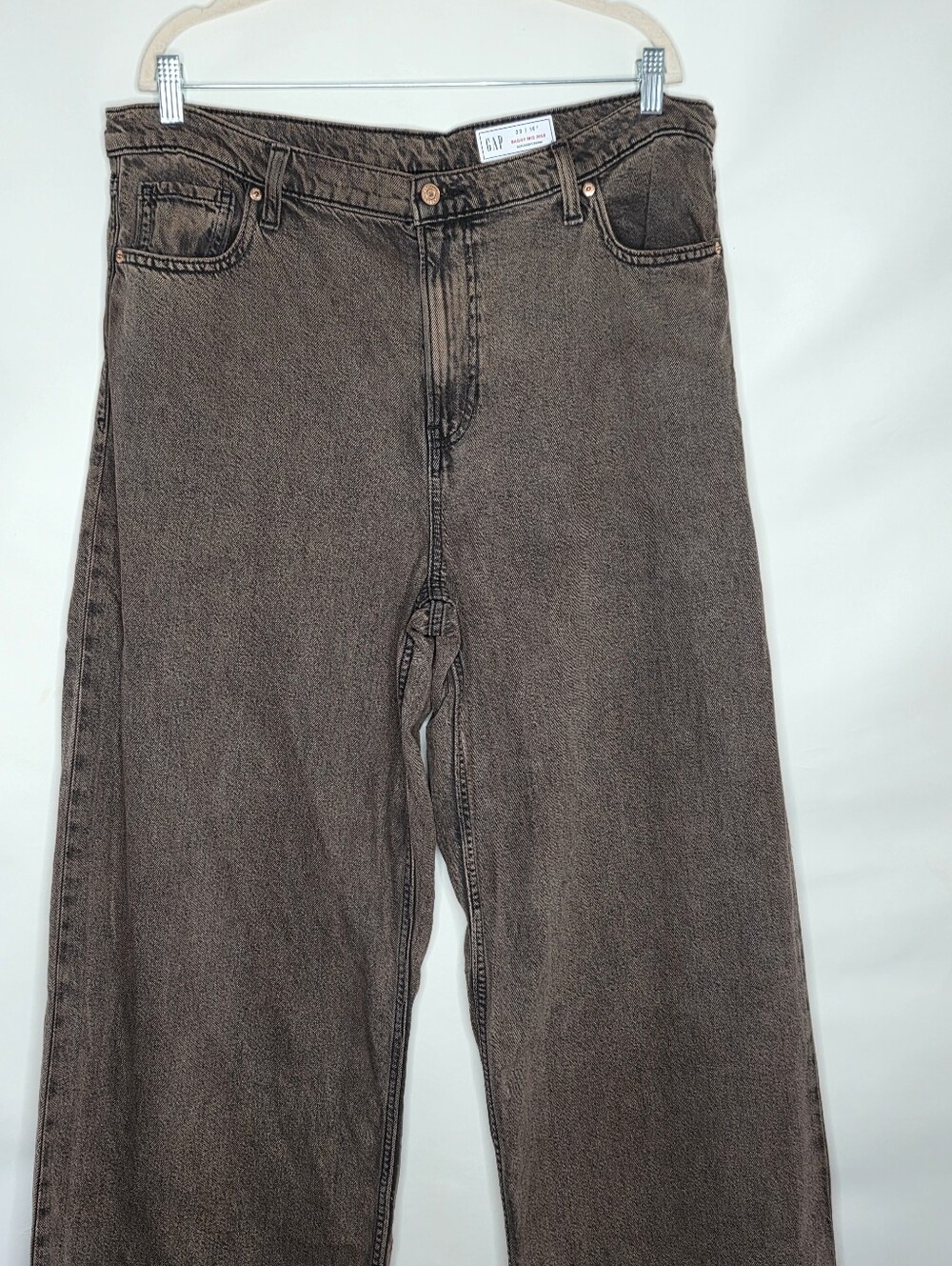 Gap Baggy Mid-Rise Wide Leg Jeans Size 16 Tall Ultrasoft Denim Dark Brown Wash - Picture 3 of 16